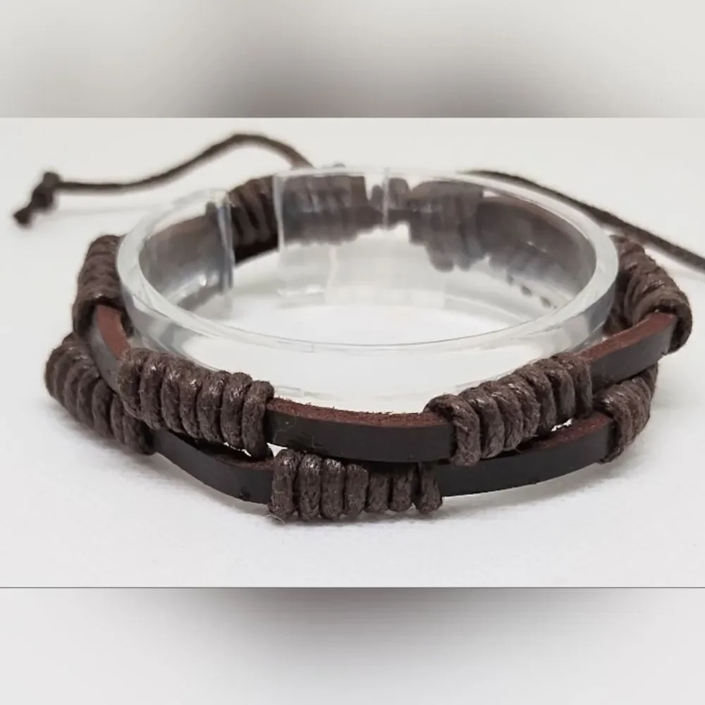 Men's bracelet leather‎ layered brown new e38